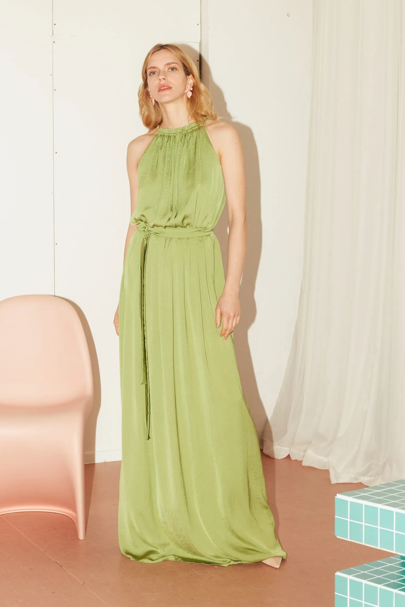 ASOKA maxi pastel green bridesmaid dress