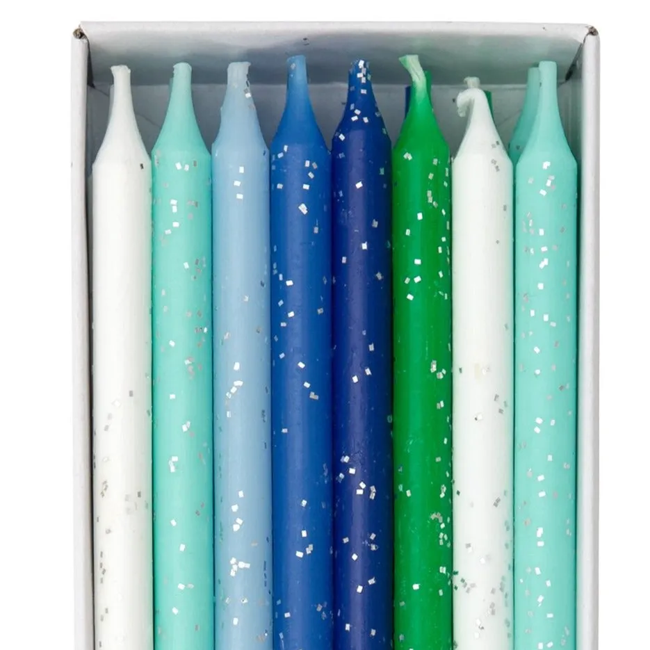 Blue & Green Glitter Birthday Candles