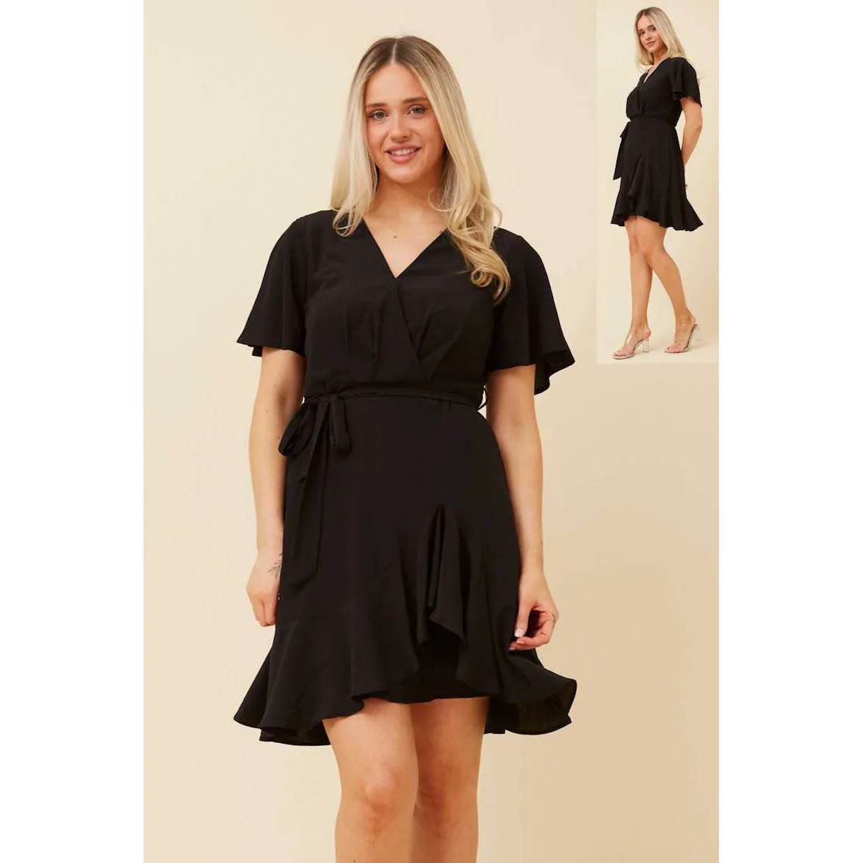Mock Wrap Dress - Black