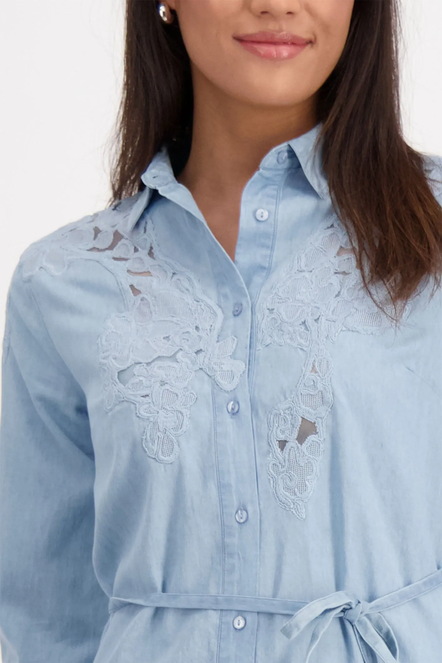 Monari 409056 Blue Denim Shirt Dress With Lace