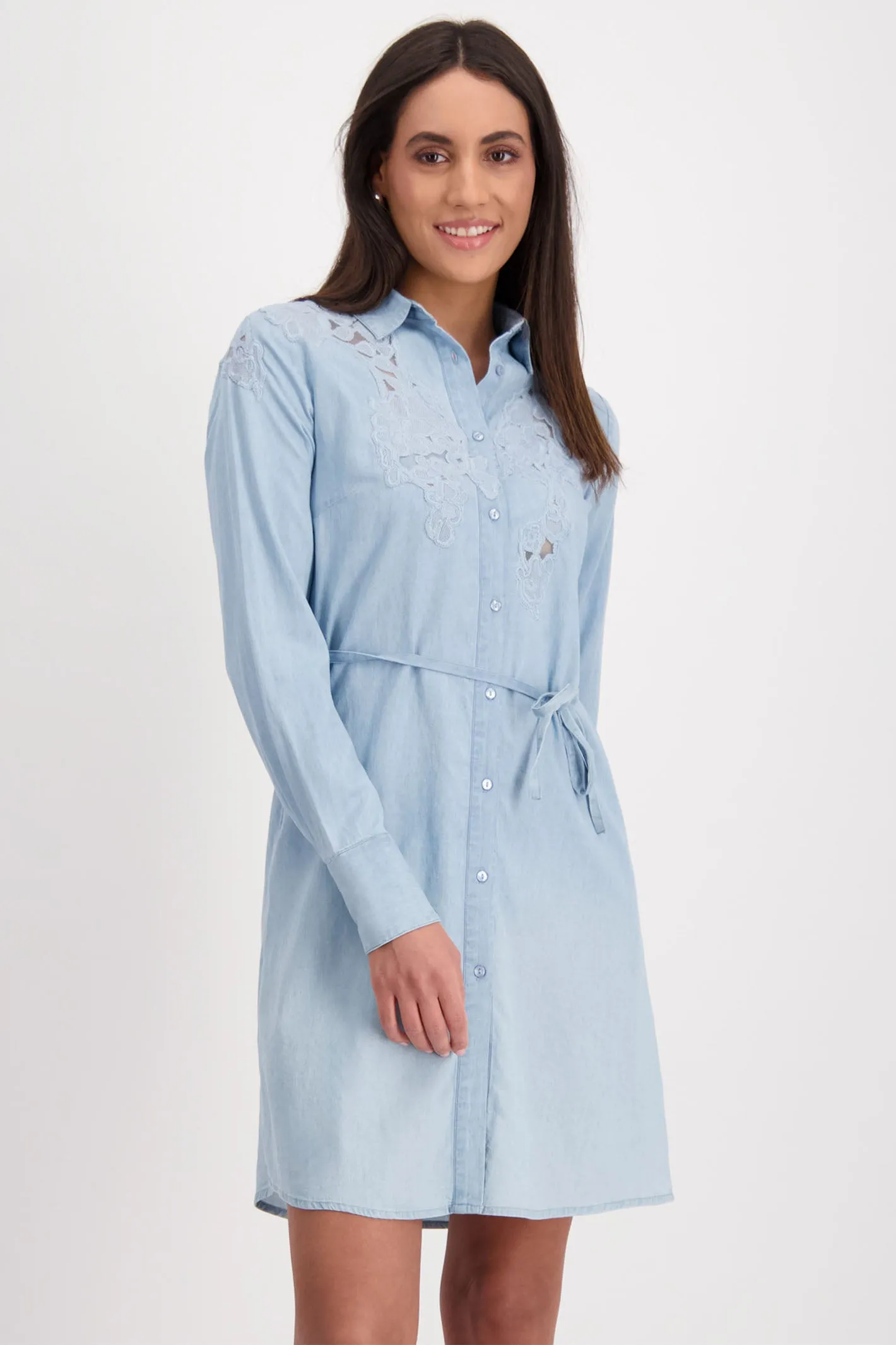 Monari 409056 Blue Denim Shirt Dress With Lace