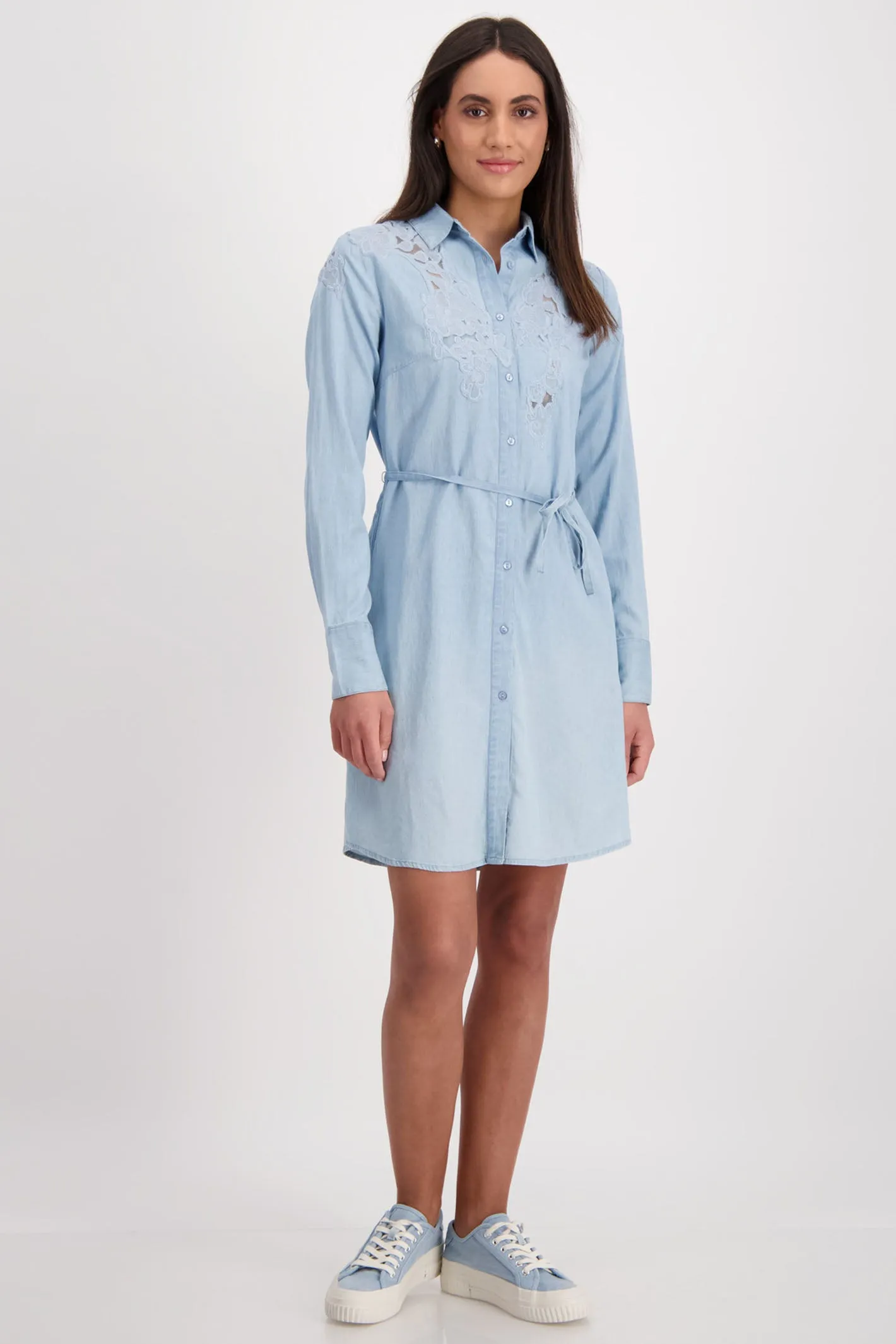 Monari 409056 Blue Denim Shirt Dress With Lace