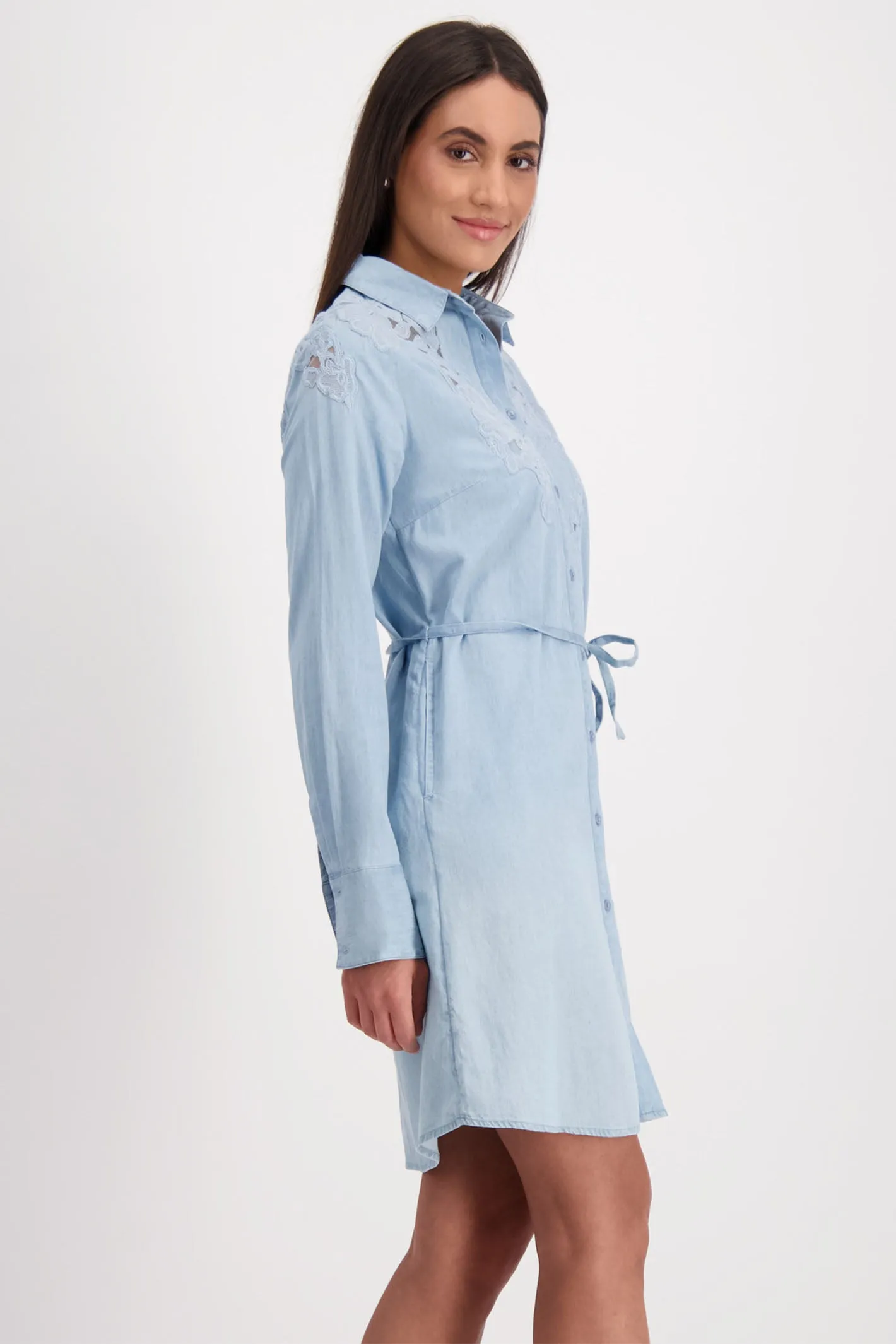 Monari 409056 Blue Denim Shirt Dress With Lace