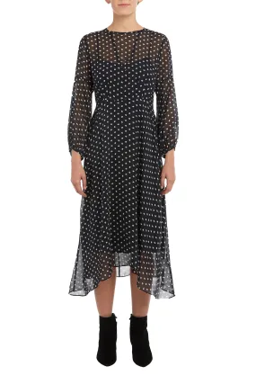 Navy/Cream Thea Fit And Flare Silk Dress
