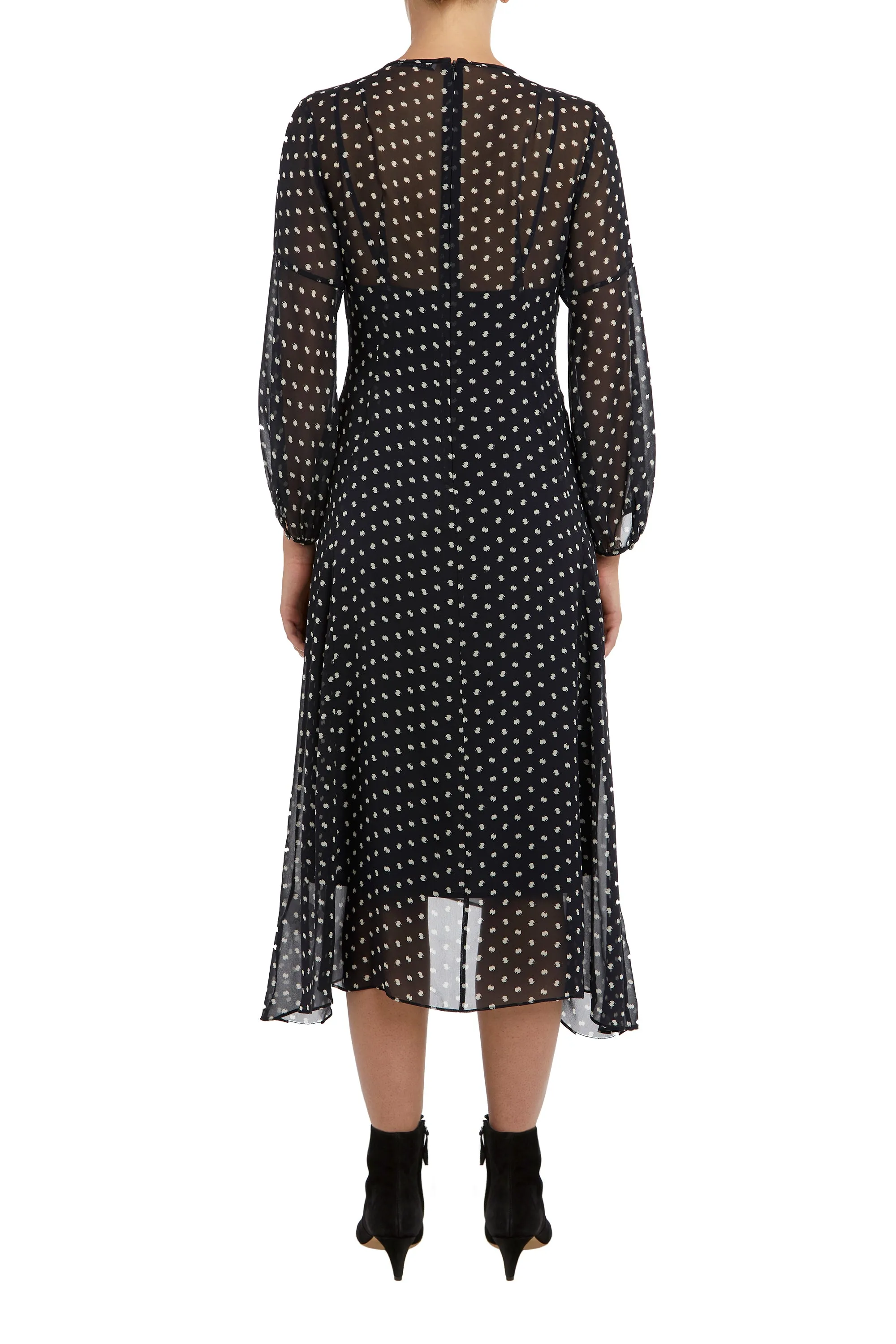 Navy/Cream Thea Fit And Flare Silk Dress